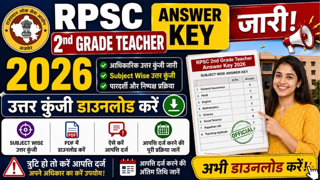 RPSC 2nd Grade Teacher Answer Key 2026 जारी: Subject Wise उत्तर कुंजी डाउनलोड करें, ऐसे करें आपत्ति दर्ज