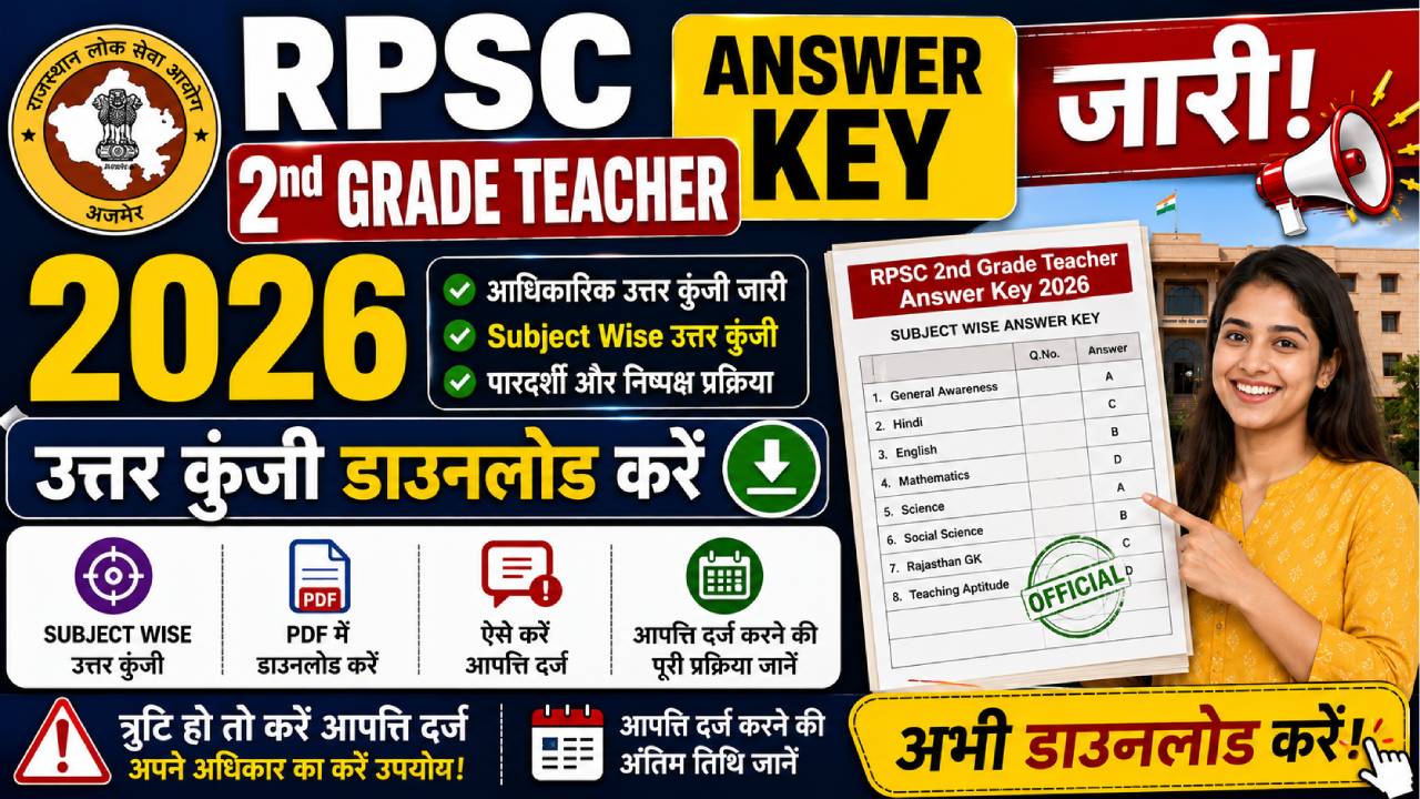 RPSC 2nd Grade Teacher Answer Key 2026 जारी: Subject Wise उत्तर कुंजी डाउनलोड करें, ऐसे करें आपत्ति दर्ज